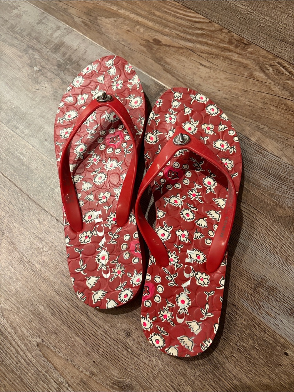 Coach Red Floral Women's Flip Flops - Comfortable Summer Sandals